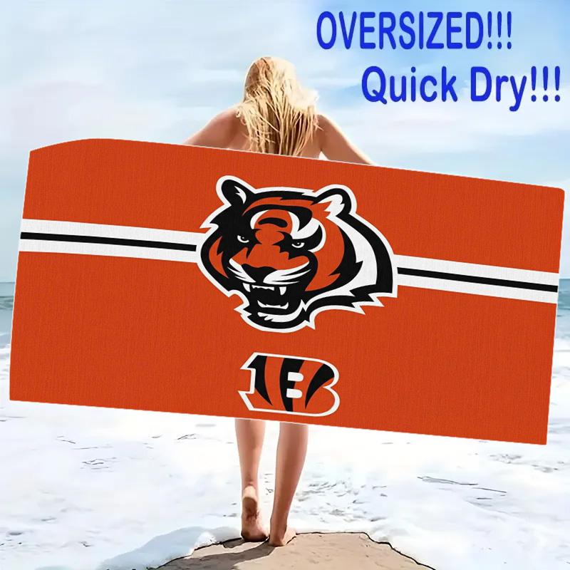 Cincinnati Bengals Logo Print Beach Towel, Large Soft Quick Dry Towel for Beach Camping Swimming