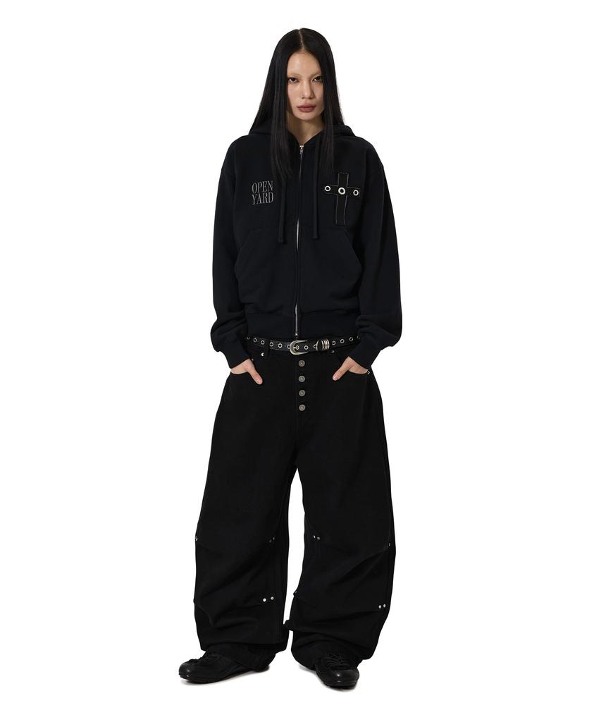 Openyard(Oy) Divine Studded Hoodie Zip Up - Black