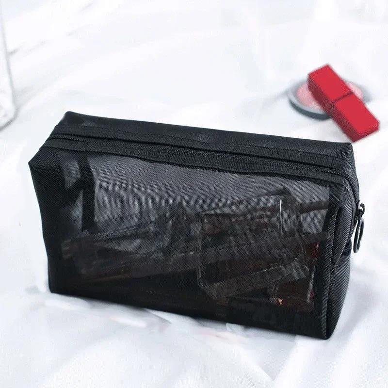 Women Cosmetic Pouch Toilet Storage Bag Ladies Toiletry Lipstick Key Coin Organizer Bags Purse Heart Transparent Mesh Makeup Bag