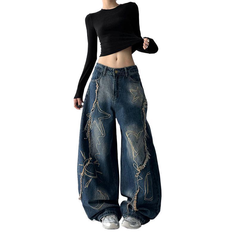 Autumn 2025 Curved Knife Hip Hop Wide-Leg Jeans for Women