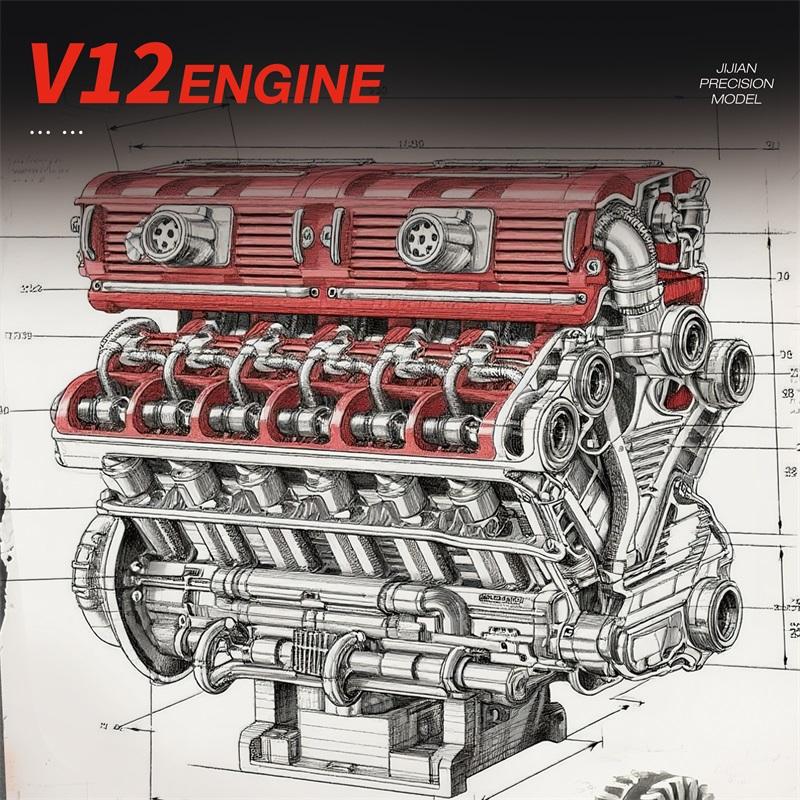 4719pcs Technical V12 Engine 3D Building Blocks Motorized Power Functions MOC Mechanical Model Creative Desktop Display Gift