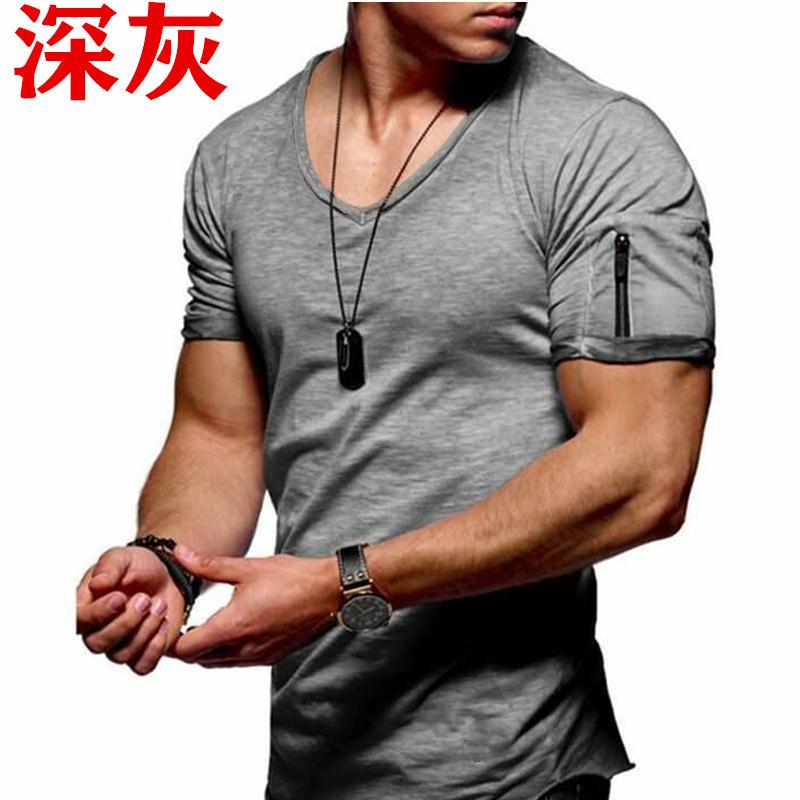 Men'S T-Shirt Clothing Men'S V-Neck Solid Color Large Size Casual Short Sleeve T-Shirt