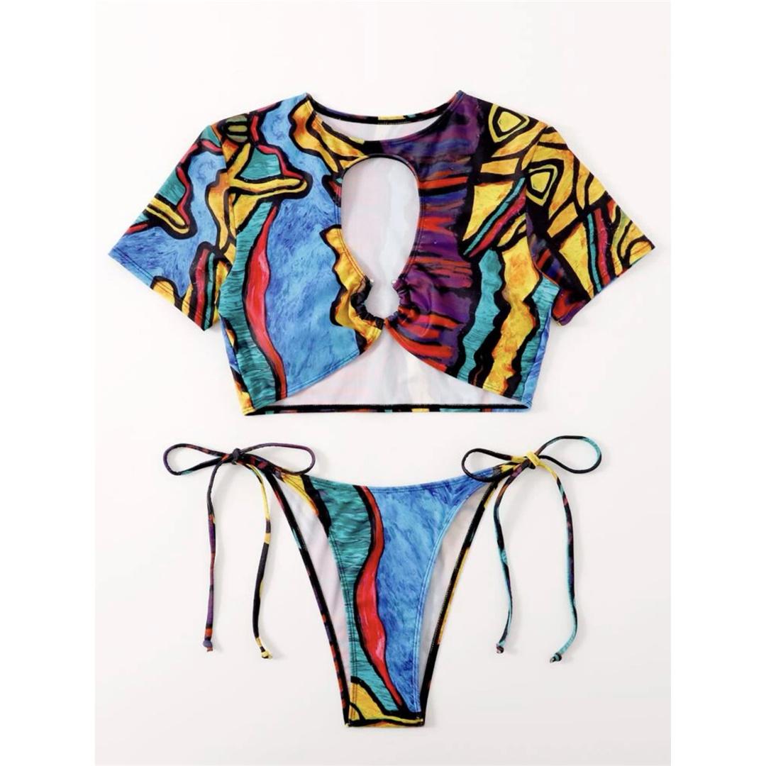 

Сексуальный бикини с короткими рукавами и вырезами, женский купальник, женский купальник из двух частей, комплект бикини, купальный костюм для плавания L