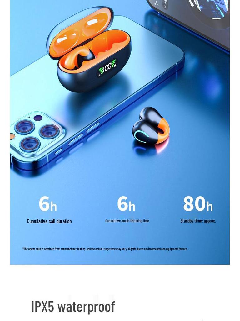 YYKQ71 AI Translation TWS Clip-on Bluetooth Earphones: High-Quality Sound, Non-In-Ear, Long Battery Life for Sports.