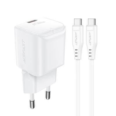 Mini PD 30W GaN Wall Charger with USBC Cable, White