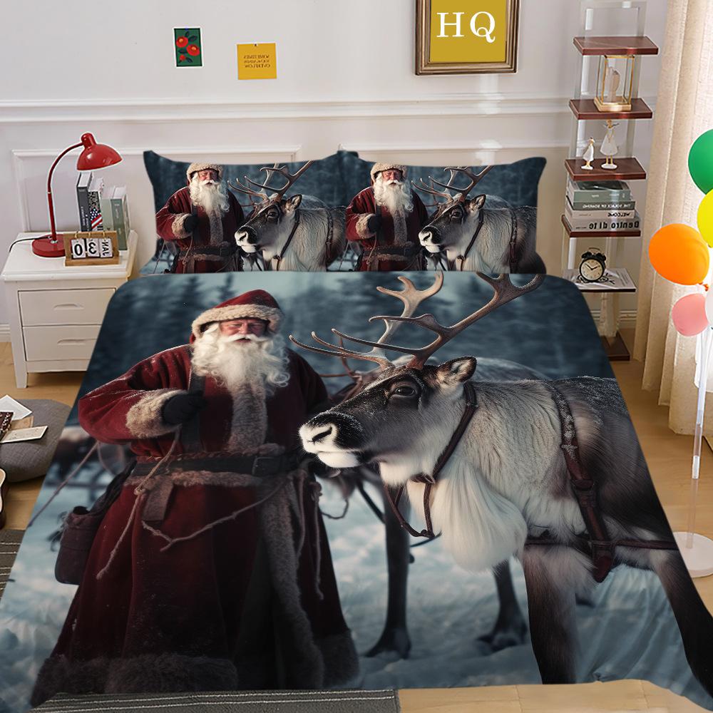 Christmas Printing 3D Printing Polyester Pillowcase Quilt Cover Two Or Three-Piece Set