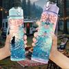 1PC Ocean Wave Watercolor Abstract Art 750ml Color Plastic Sports Water Bottle Leakproof Flip Straw Lid Suitable for Sports Office Home Use