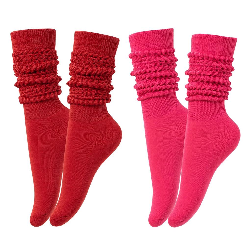 RMSWEETYIL Long Stacked Slouch Scrunch Socks for Women 80s 90s Loose Chunky Cotton Tall Knee High Boot Tube Slouch Socks