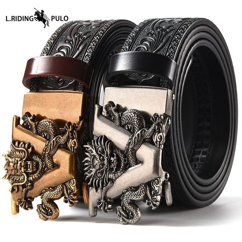 Carved Alloy Buckle Automatic Buckle Trouser Belt Genuine Leather Men's Belt Casual All-match Belt