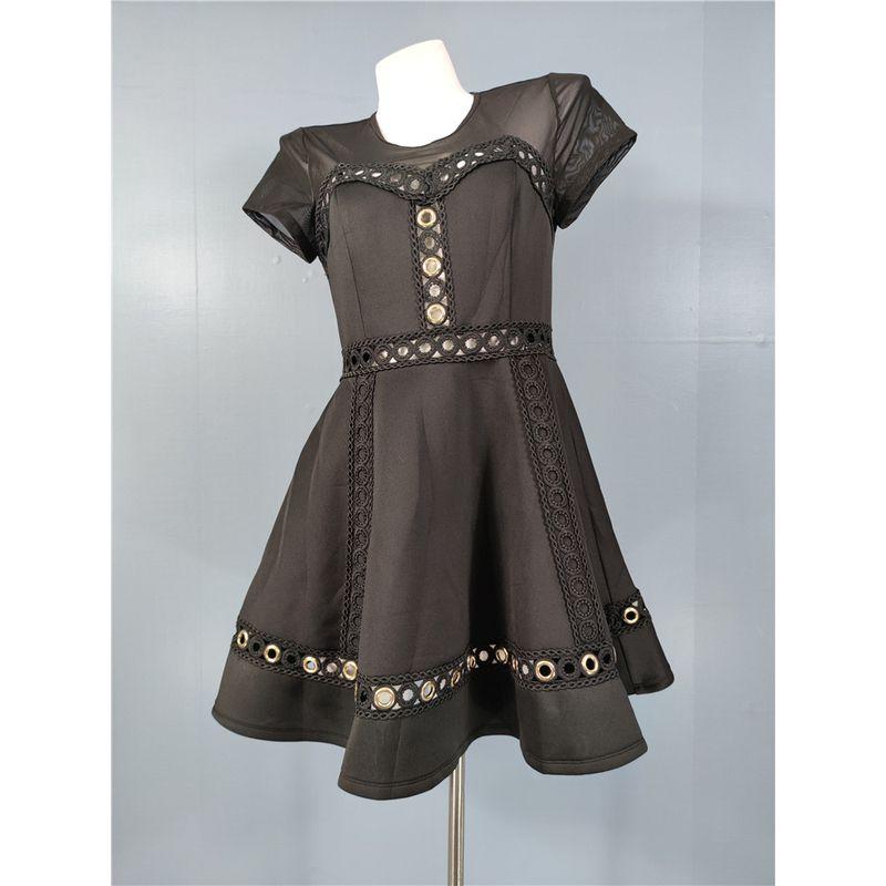 

Export Single as Home High Cold Goddess Mesh See-through off-the-Shoulder Design Openwork Circle Large Swing Dress plus Plus Size Black 3XL(18)