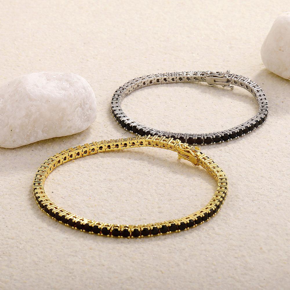 Schwarz Gold Plated Tennisarmbänder Damen Herren 1 Reihe 4mm Zirkonia Iced 5A CZ Stein Kastenschließe Klassisch Jubiläum Mode