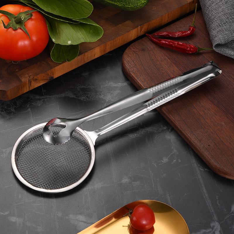 Stainless Steel Oil Skimmer and Strainer Tongs for Fried Food