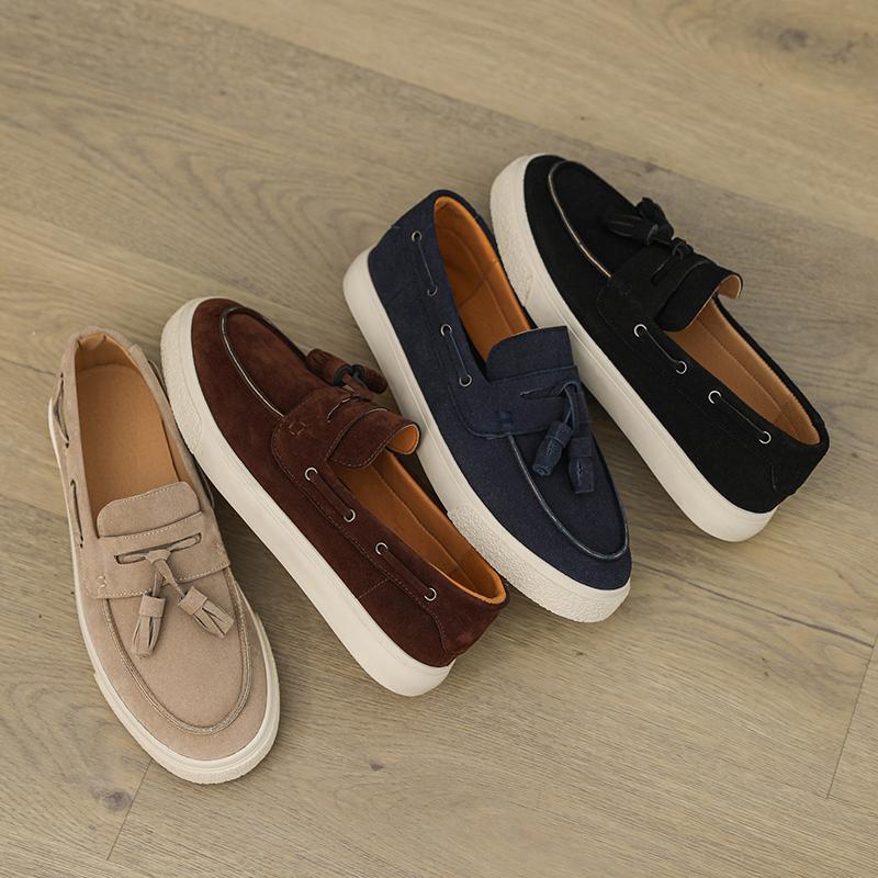 Suede Leather Mens Loafers Fashion Platform Men's Casual Shoes Handmade Male Walking Driving Shoes Moccasins Slip on Flat Shoes