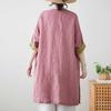 Real shot spring and summer new cotton and linen ethnic style retro buckle medium and long shirt women