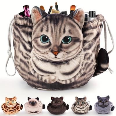 Niedliche katzenförmige Kosmetiktasche Reise-Aufbewahrungstasche mit Kordelzug verschließbar Große Kapazität Aufbewahrungstasche für Kosmetika und Accessoires