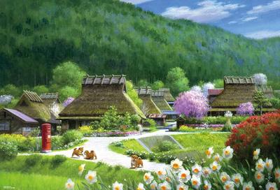 In Beverly 1000 Piece Jigsaw Puzzle Puppy Playing Miyama Town X [Made Japan] (49 72cm) 1000-001
