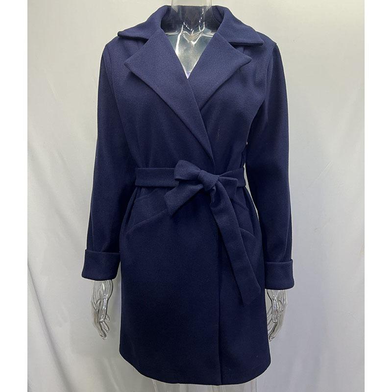 

Women Casual Wool Blend Long Coats Autumn Winter Turn Dowmn Collar Slim Belt Jackets Trendy Trench Outerwear 2XL темно-синий