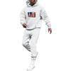 Men's Solid Color Flag Print Hooded Universal Versatile Hooded Sweatshirt Sweatpants Casual Sports Suit