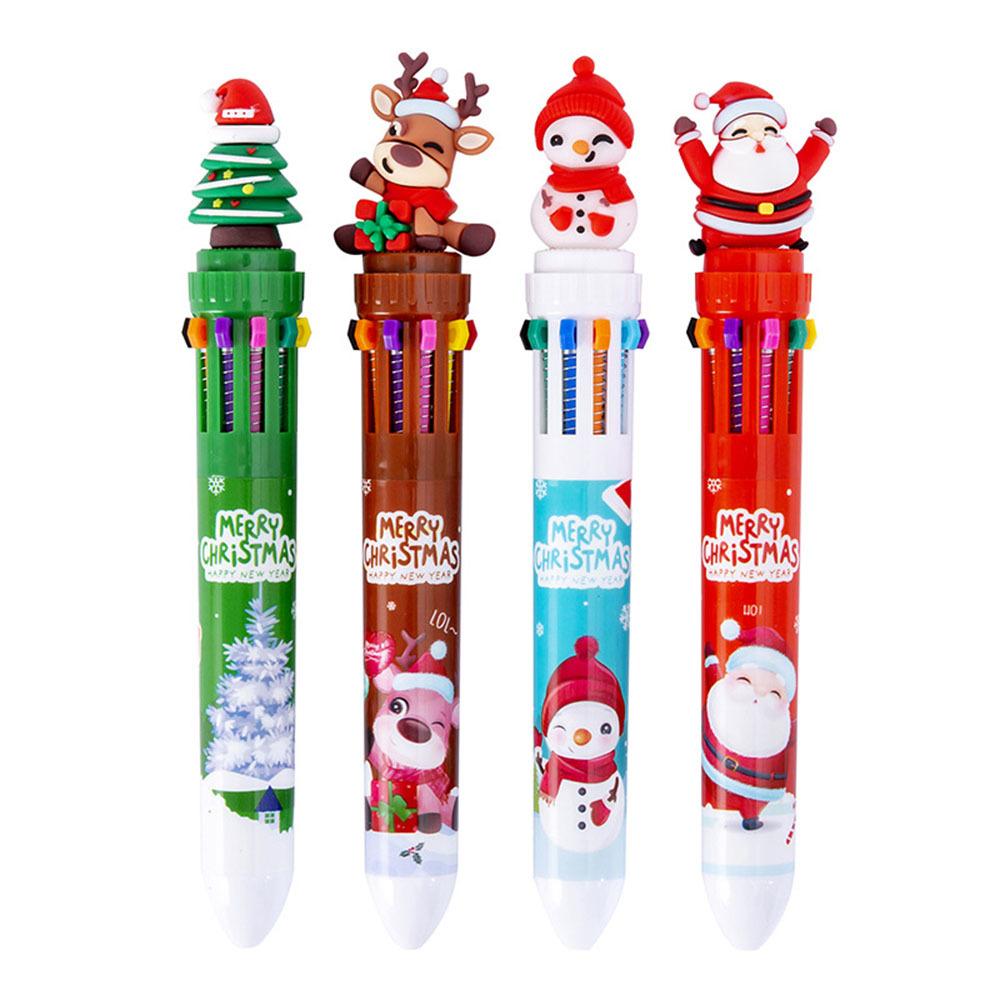 1 Piece Cute Christmas Ballpoint Pen Press Cartoon Reindeer Grandfather Multicolor 10 In 1 Colors Stationery School Office Supply