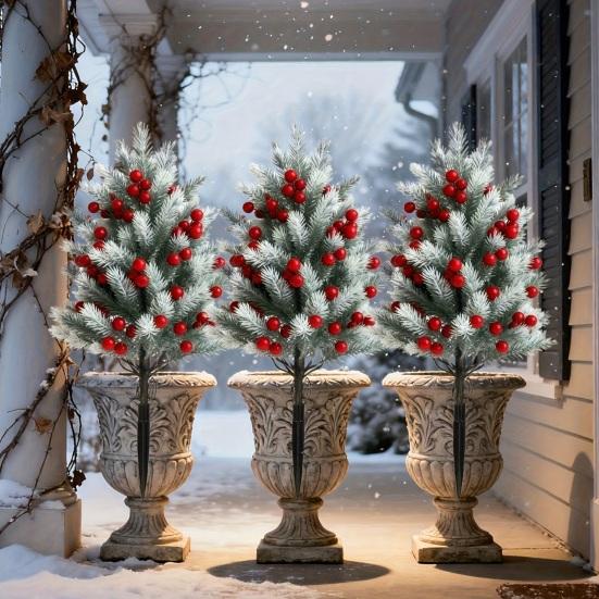 Christmas Tree Wind-Resistant Stability Strong Structure Pine Needle Xmas Tree with Berry Details Realistic Garden Decoration