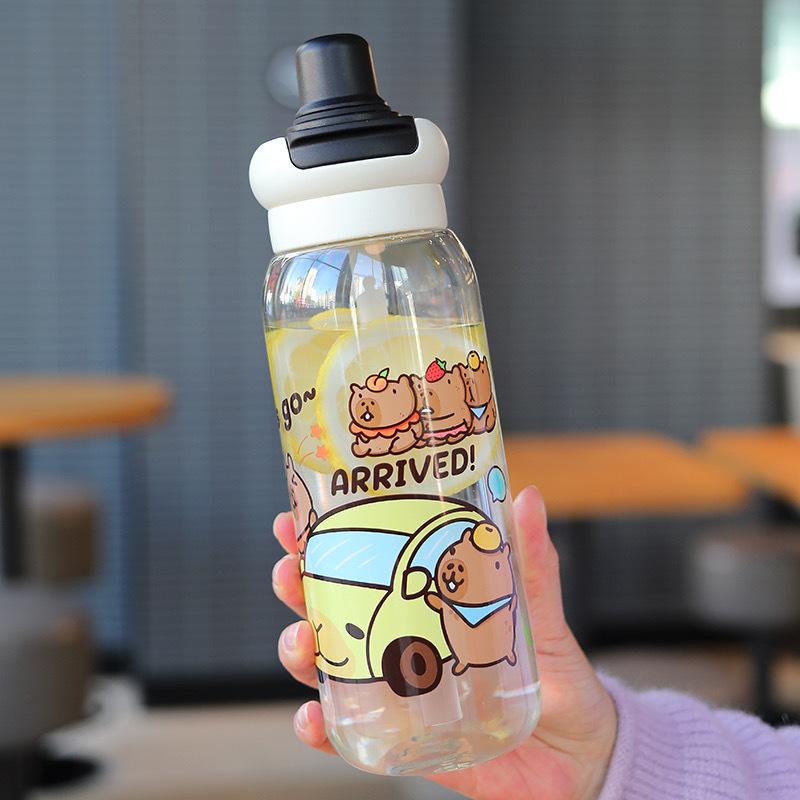 Capybara Plastic Water Bottle Portable Cartoon Large Capacity Handheld Straw Cup for Sports Travel Kids Drinkware Accessories