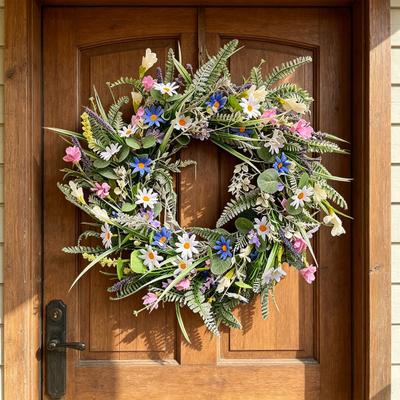 Spring Flower Wreath for Front Door Artificial Floral Wreath with Colorful Flowers And Eucalyptus Leaves for Indoor Outdoor Home