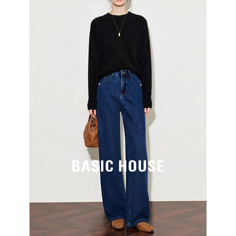 Basic House Women s Retro High-Waisted Wide-Leg Jeans L