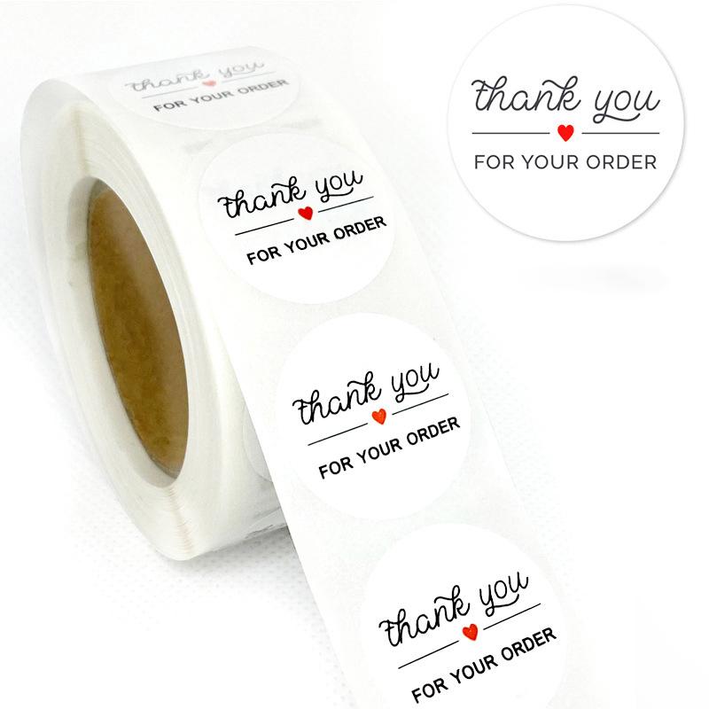 500Pcs /Roll 25Mm Black Thank You Stickers Kraft Paper Sticker For Baking Wedding Decor Birthday Party Gift Sealing Sticker