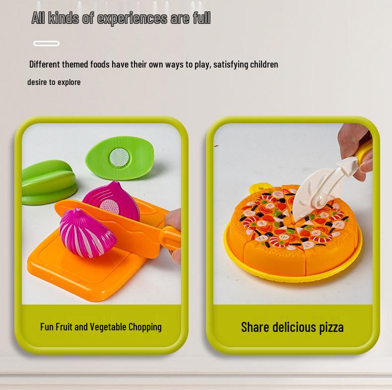 Cross-Border Kids' Fruit Cutting Toy Set: Simulation Veggie & Fruit Basket with Role-Playing Pizza Kitchenware for Boys & Girls