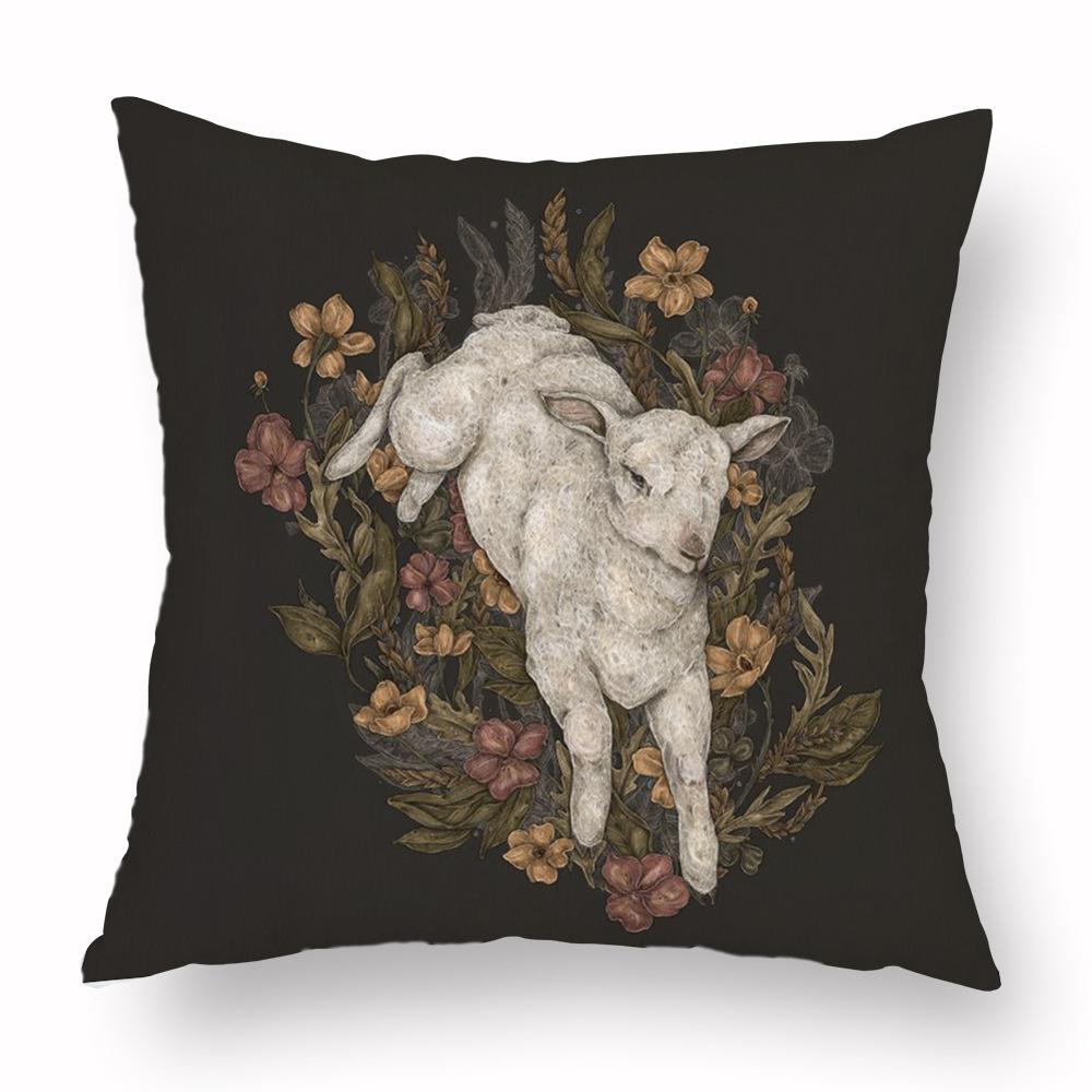 Flower Fox Pillowcase Cushion Animal skull Print Sofa Soft Pillowcase Retro Living Room Bedroom Home Decor Pillowcase