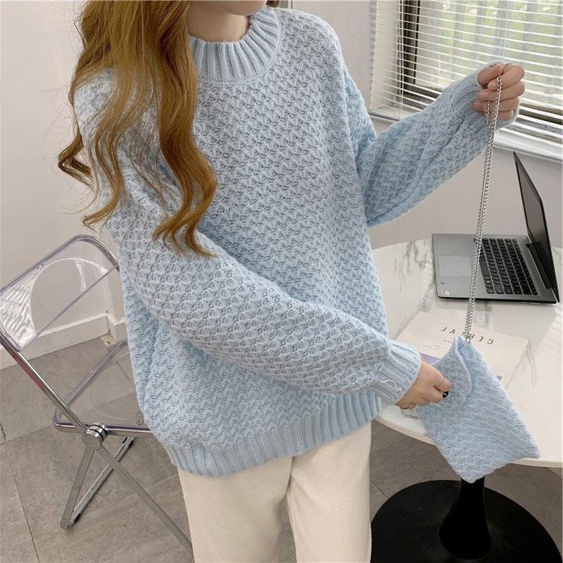 Lazy Wind Temperament Women's Autumn and Winter New Enlarged Round Neck Pullover Knitted Sweater Loose Versatile Sweater Women