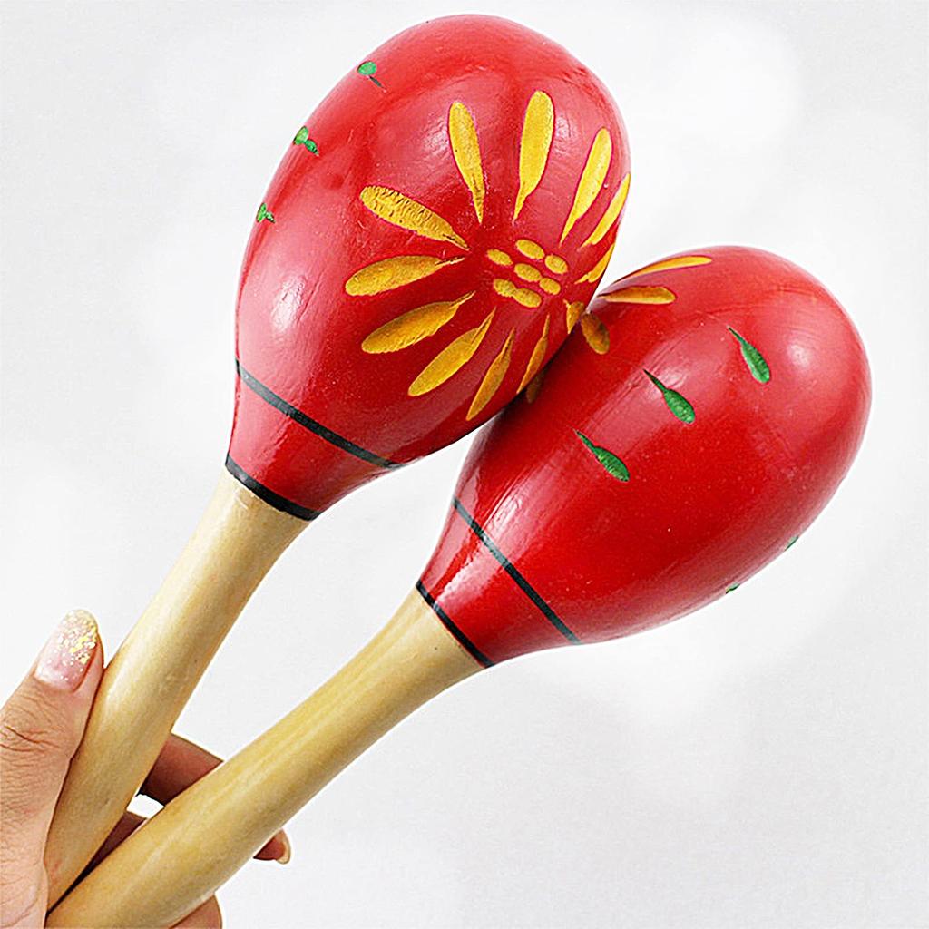 Maracas Latin Percussion Wooden Percussion Instrument Shaker Egg Shape Rhythmic Wind Band Karaoke Party Set of 2 [TradeWind] (Red)