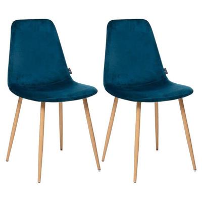 Set of 2 Vintage Style Chairs "Marylin" Velvet &; Beech Imitation Metal Legs Atmosphera - 44x51x85.5 - Duck Blue