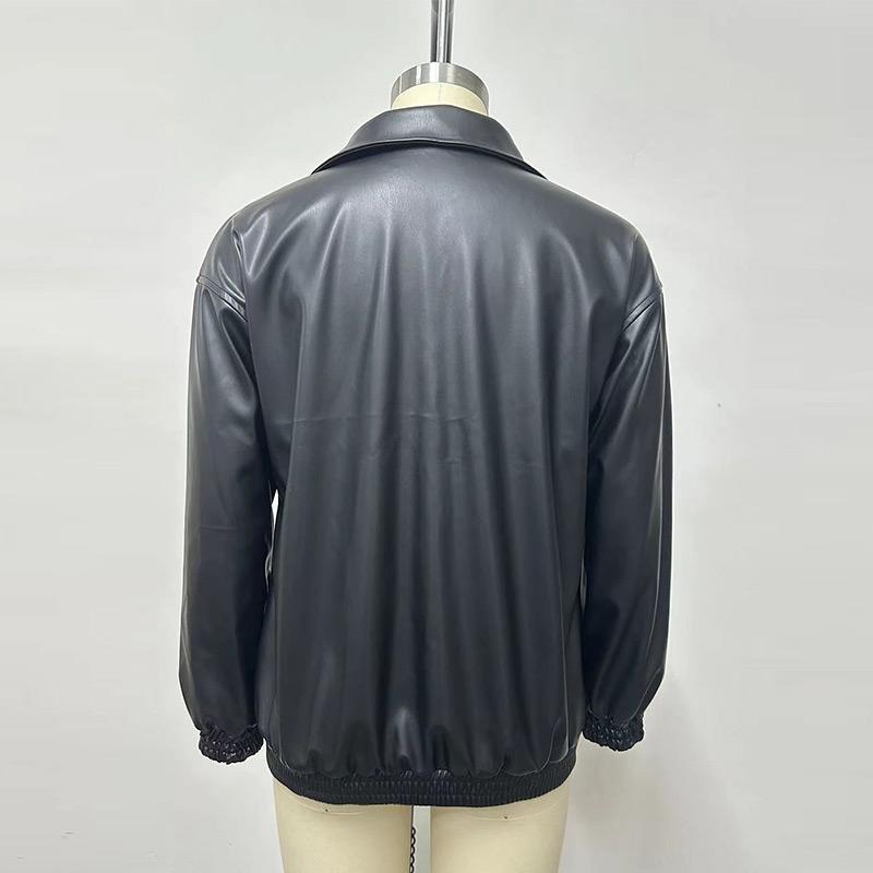 Kvinners skinnjakke Langermet jakkeslag Glidelås sidelomme Casual Coat