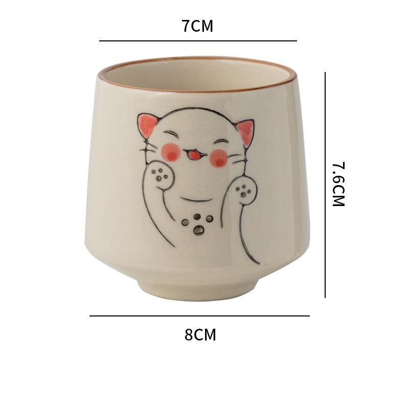 Japanese style Handle-less Ceramic Tea CupsTteacup Puffer Fish And Cat Pattern Coffee Cup Espresso Mug