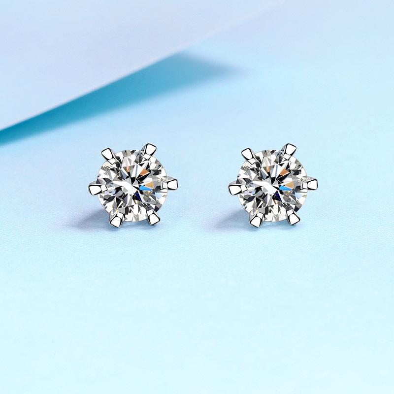925 sterling silver six-claw earrings for women moissanite screw earrings plated pt950 gold ear jewelry
