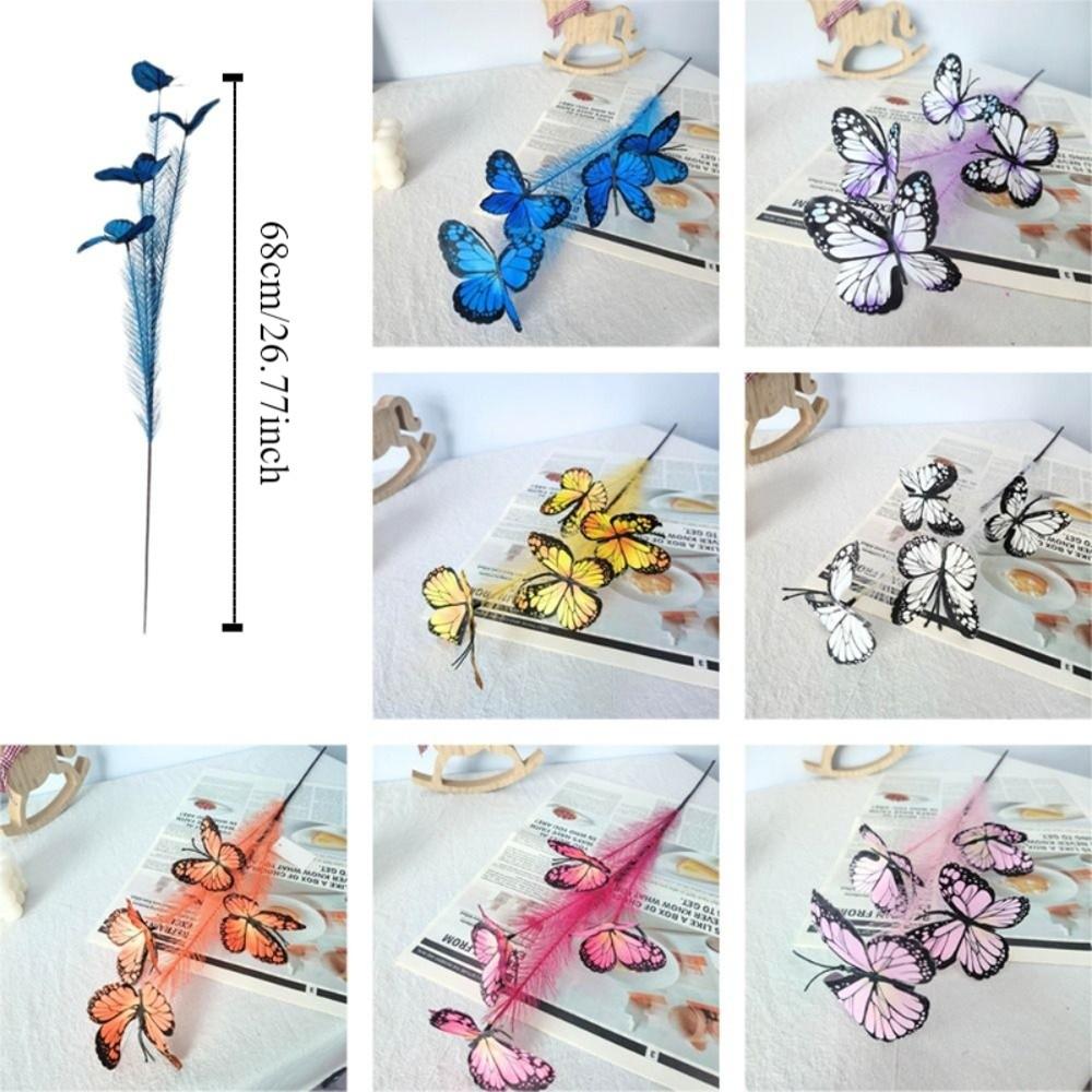 3pcs/set Multi-Color Artificial Butterfly Reed Lifelike Long Branch Butterfly Branch Bouquet Vivid Colors Butterfly Flowers
