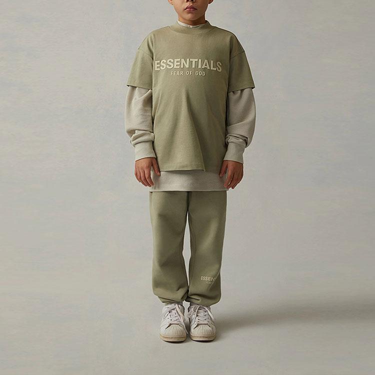 Fear of God Essentials SS22 Kids T-Shirt Sea Foam Logo Print Crew Neck Short Sleeve Kids T-Shirts Gray-Green FOG-SS22-350