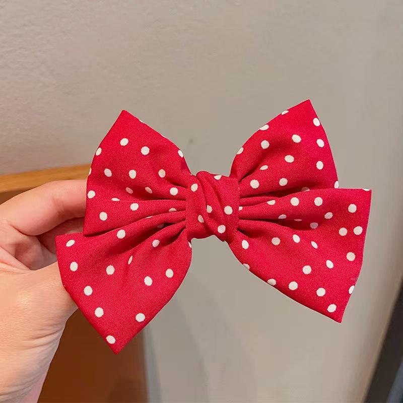 

Корейская красная заколка-бант в горошек для девочек красный