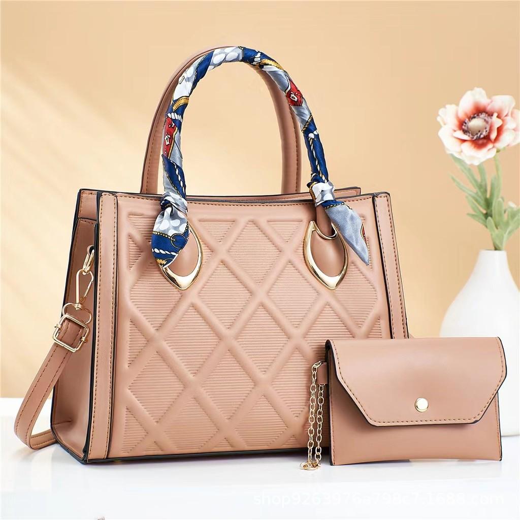 Luxurious Two Piece Set Stylish Handbag And Crossbody Bag For Women In Burgundy Khaki Green Black Pink And Yellow