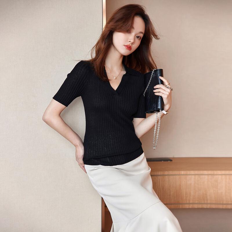 Women's Slim Fit Polo Knit Short Sleeve Top