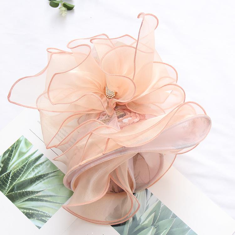 Chapeaux Chapeaux d'été en organza pour femmes Fleurs brodées Bords larges Chapeaux de mode Voyage et vacances Chapeaux de protection solaire