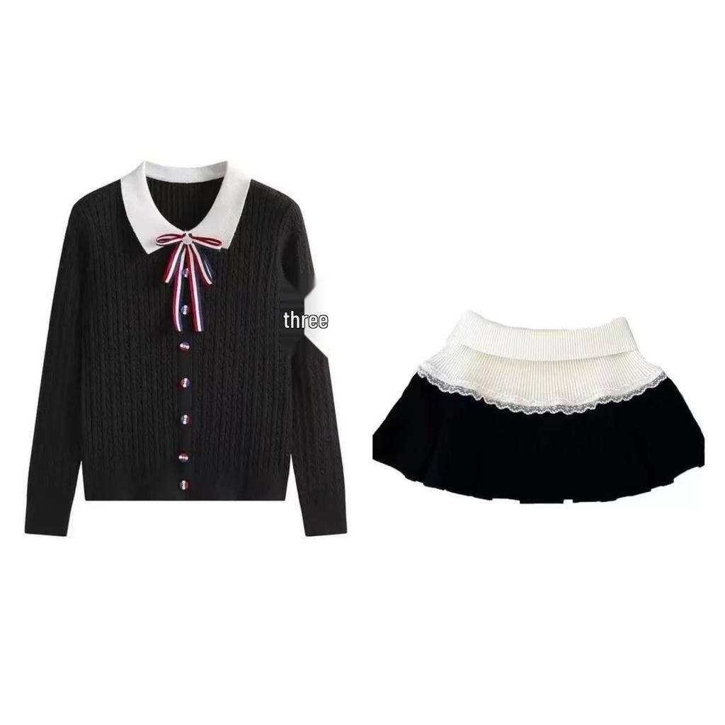 Korean Style Knit Sweater & High Waist Midi Skirt Set - Women's Autumn/Winter Two-Piece Long Sleeve Outfit