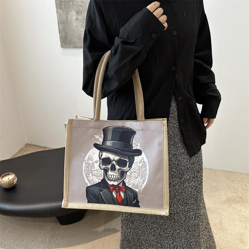 Stylish Urban Skull Canvas Tote Bag For Women Large Capacity Fashionable Design