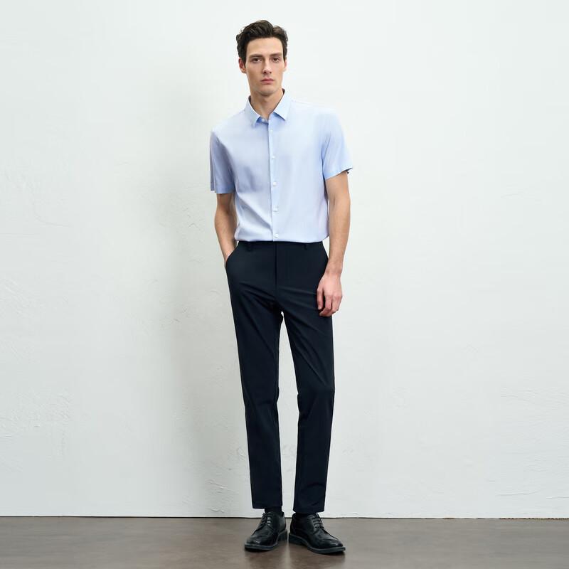 EMZ Erdos Men's Silk Blend Plaid Short-Sleeve Shirt