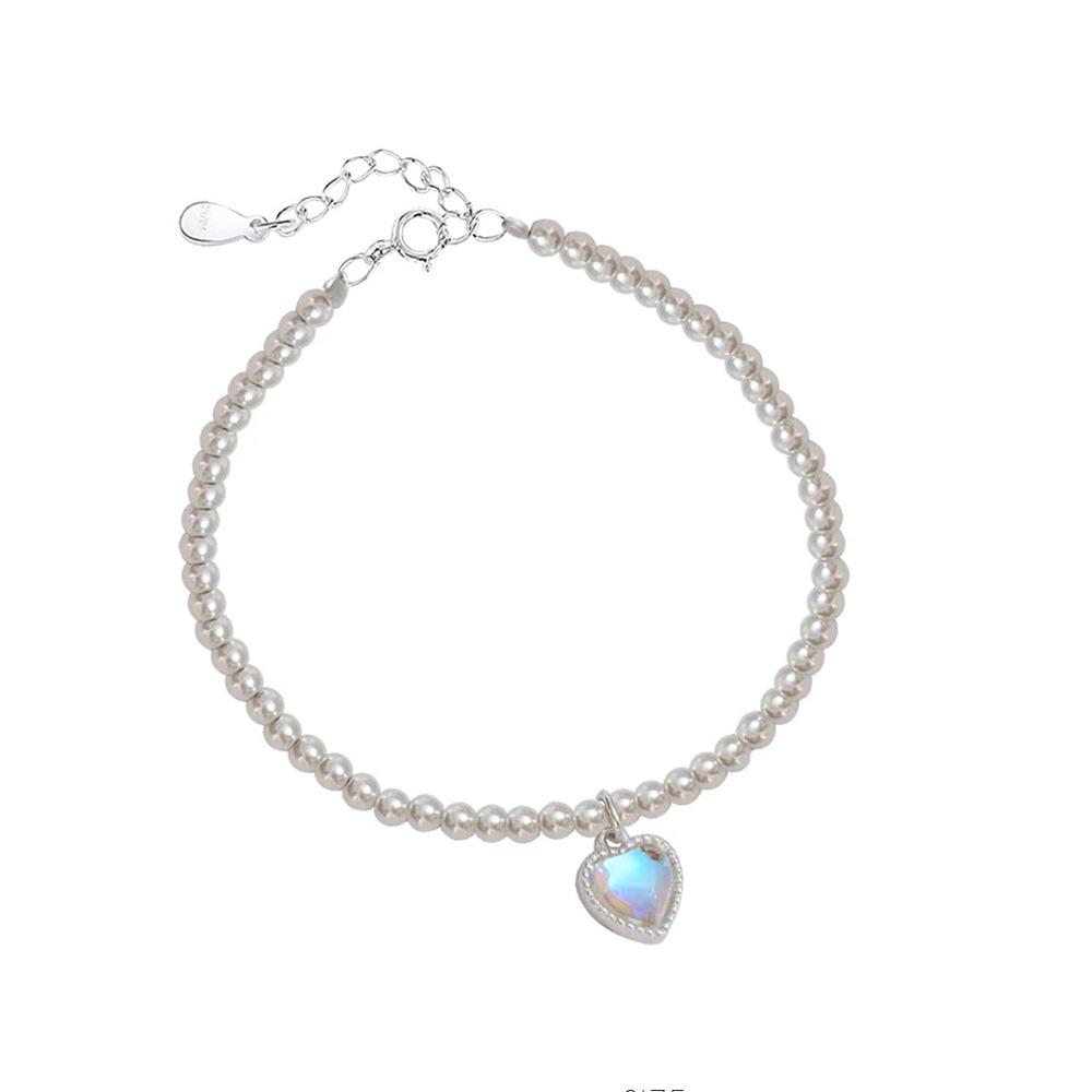Color-Changing Heart Moonstone and Pearl Sterling Silver Bracelet - High-End Light Luxury Women’s Beaded Bracelet