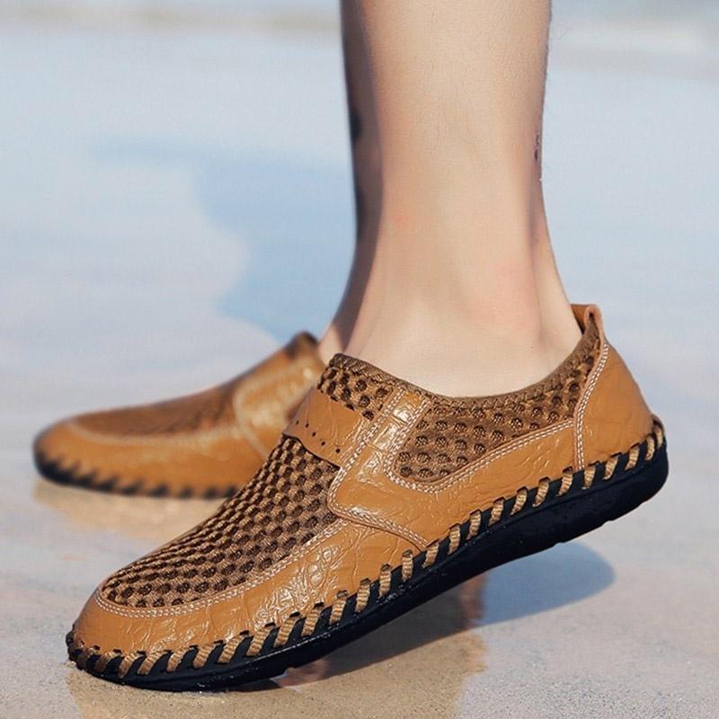 Mens Casual Leather Shoes for Men Outdoor Water Shoes Breathable Flat Mens Sandals Plus Size 38-50