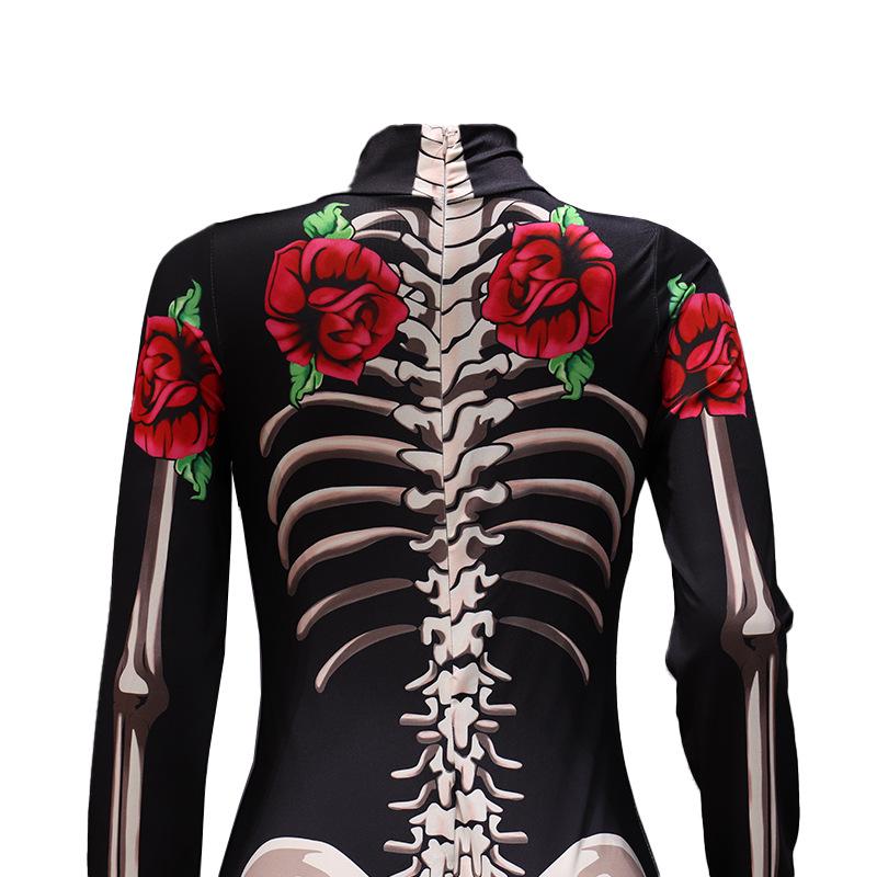 Sofort verfügbar Halloween Damen Cosplay Jumpsuit - Rosen-Skelett-Print für Eltern-Kind-Kleidung