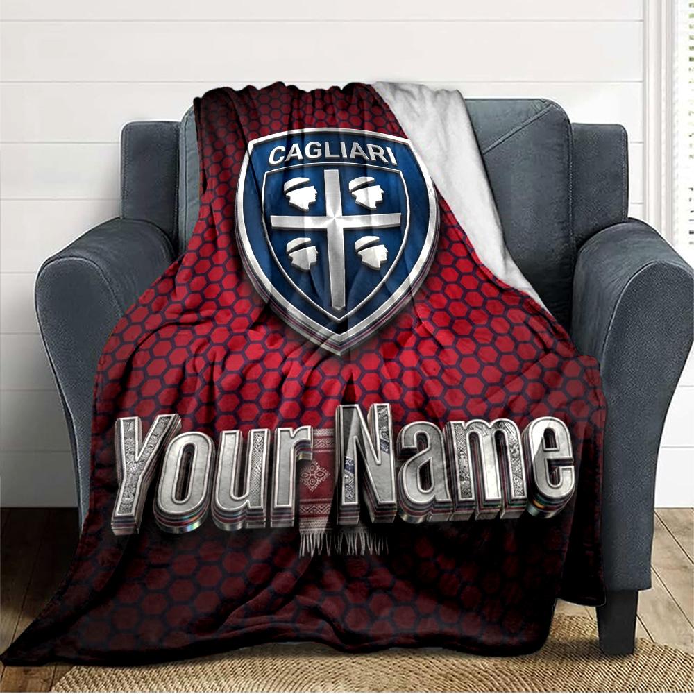 Name Custom Cagliari Calcio Print Flannel Blanket High Quality Warm Comfortable Cover for All Seasons Perfect for Gifts Home Decor