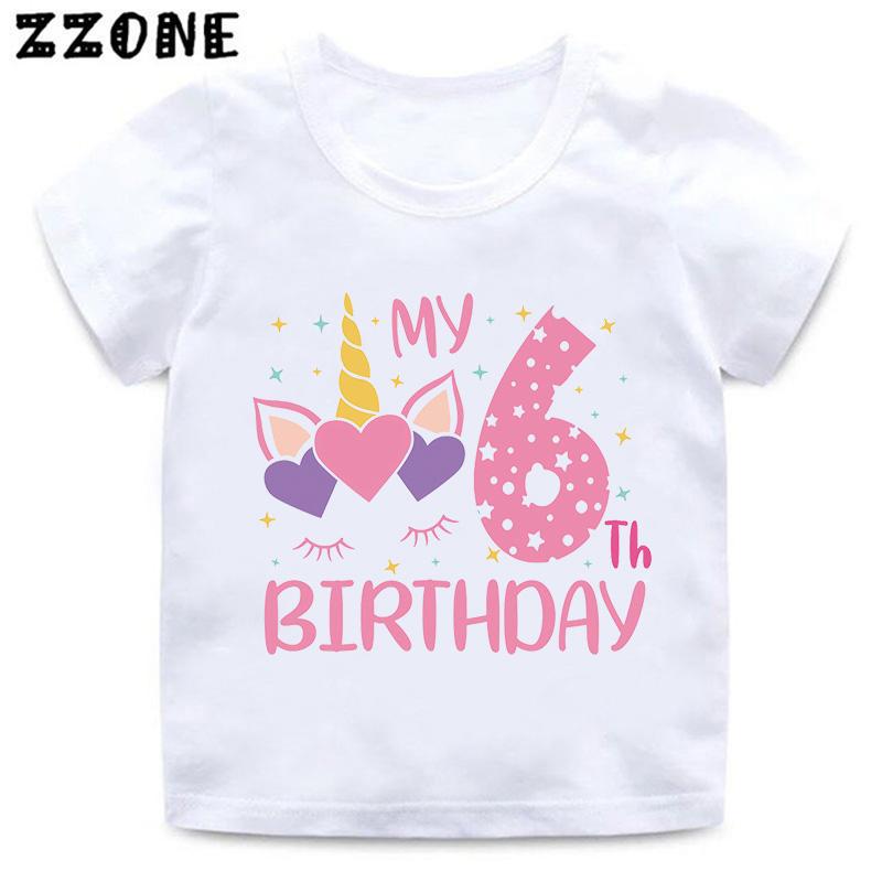 My 1 2 3 4 5 6 7 8 9 Th Years Birthday Unicorn Print Cute Girls Clothes Summer Short Sleeve Kids T Shirt Baby Boys TShirts